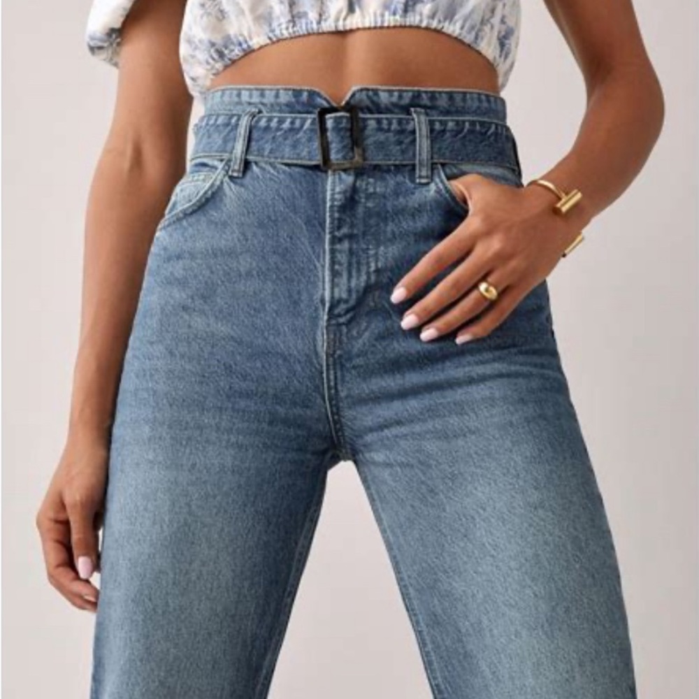 Reformation Cynthia Belted High Rise Straight Jeans Size 28 in Kama Wash